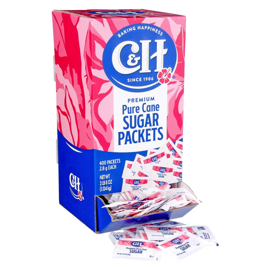 C&amp;H® Premium Pure Cane Sugar Packets, 400 Count Dispenser Box, 0.10 oz Each