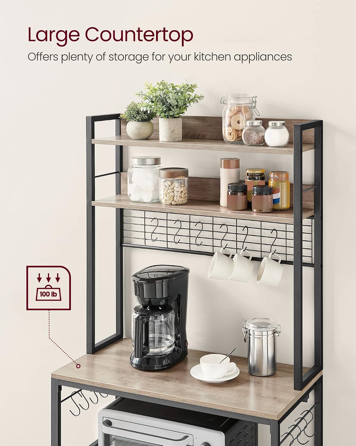 VASAGLE Bakers Rack with Power Outlet, 31.5 Inches Microwave Stand