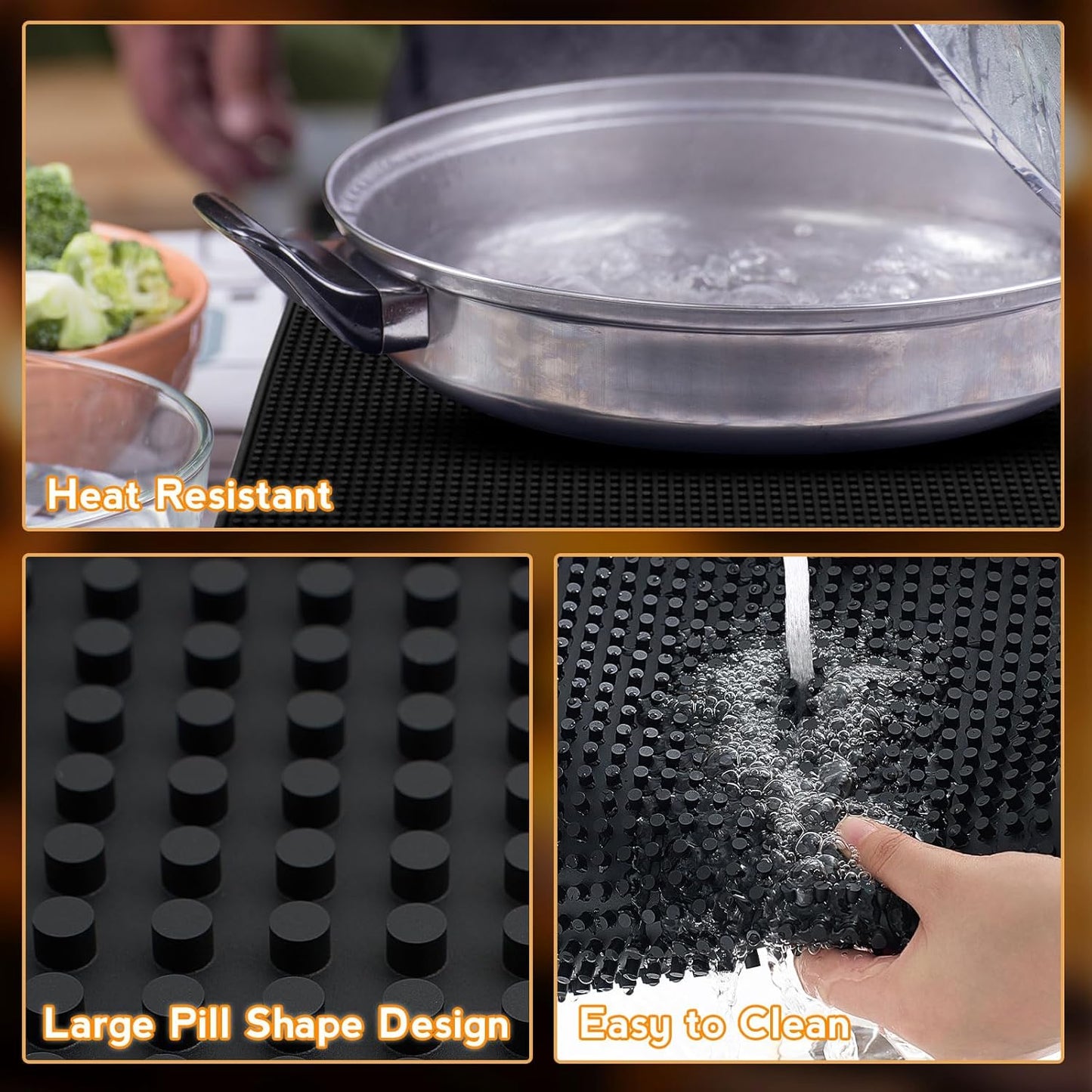 Tioncy 6 Pcs Bar Mat for Countertop 24 x 3 Inch Non Slip Rubber Mat Service Spill Cocktail Bartending Restaurants Barbershop Clippers Salon Tools, Black