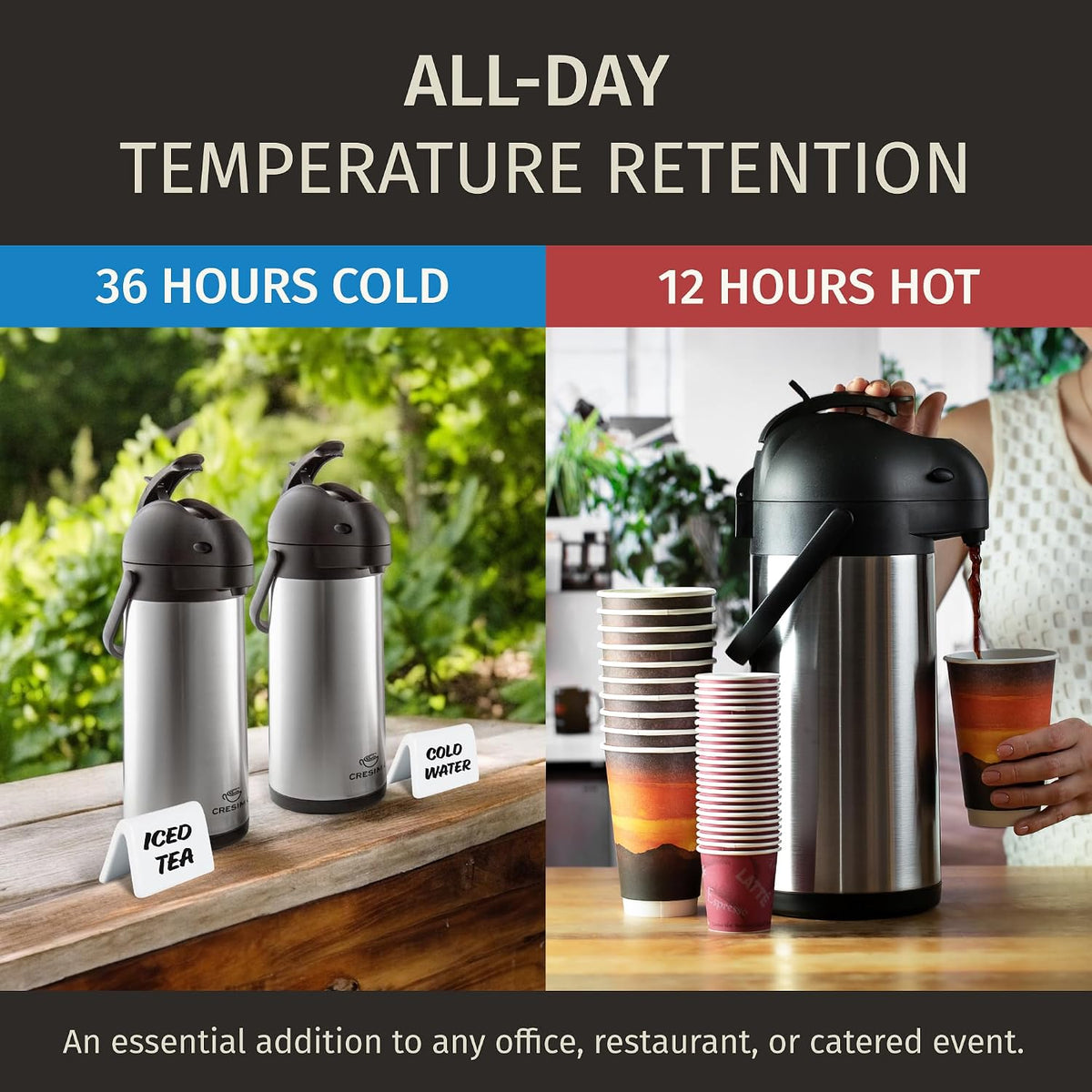 Coffee Carafe Airpot &amp; Cleaning Brush 102oz/3L Airpot 12 Hours Hot | Water Dispenser 36 Hours Cold Drink Dispenser with Pump - Easy Dispensing Coffee Carafes for Keeping Hot Extra Large -Cresimo