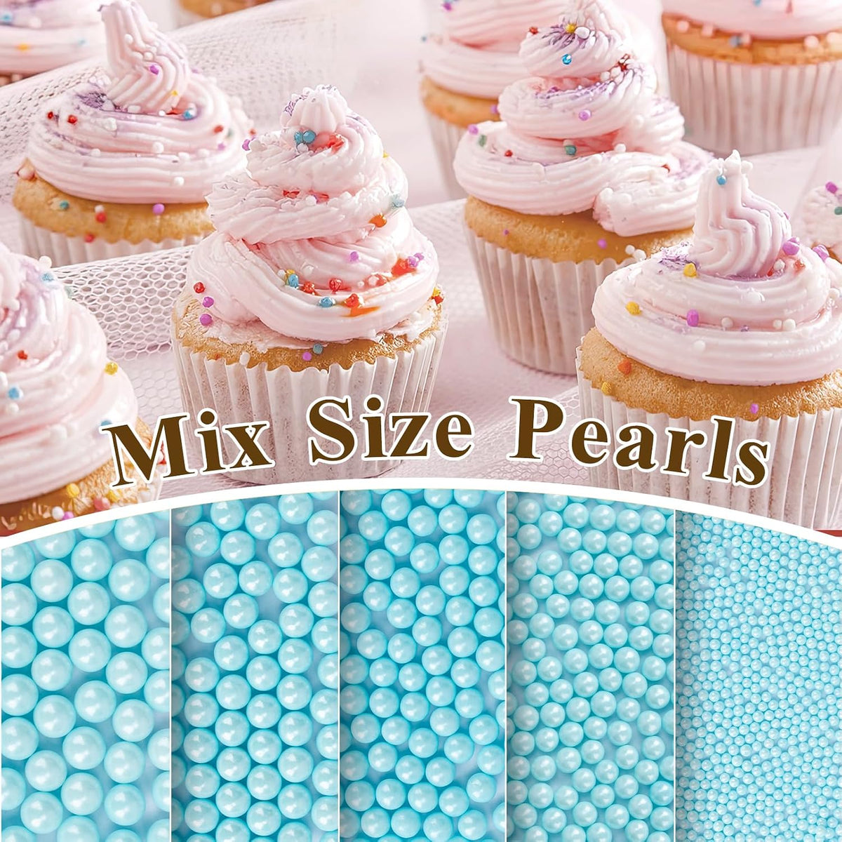 Twisweet Blue Sprinkles 130g, Edible Pearl Sprinkles for Cake Decorating | Blue sugar pearls, cake decorations &amp; cake toppers for cupcakes, cookies, ice cream, baby showers, birthdays &amp; winter cakes