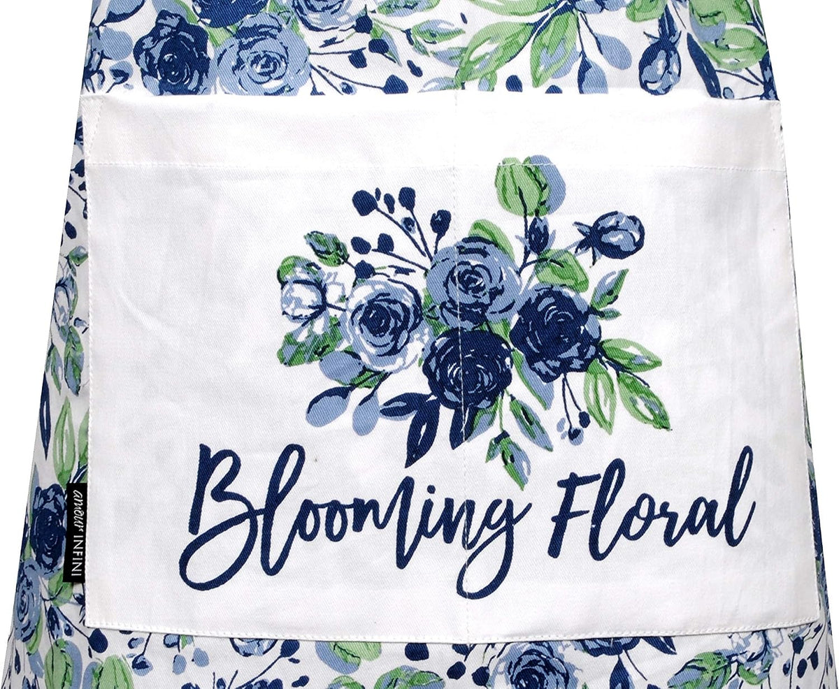 Cotton Aprons for Women with Pocket, Adjustable Strap &amp; Waist Ties - Washable Aprons for Baking, Cooking, Gardening (27.5 x 33 Inches - Blooming Floral)