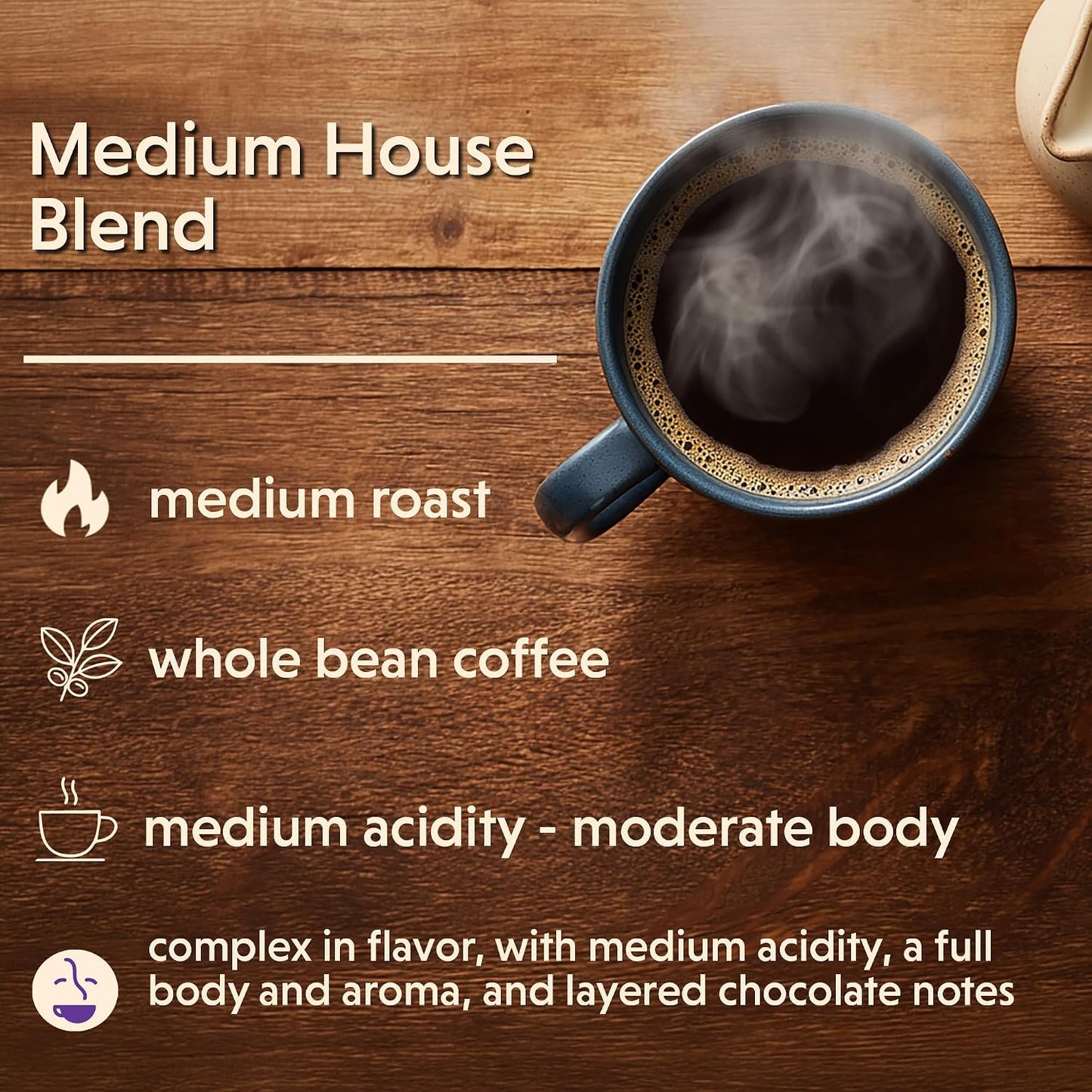 Coffee Bean Direct Medium House Blend, Whole Bean, 2.5lb Bag | Medium Roast, Signature Blend, Smooth &amp; Balanced