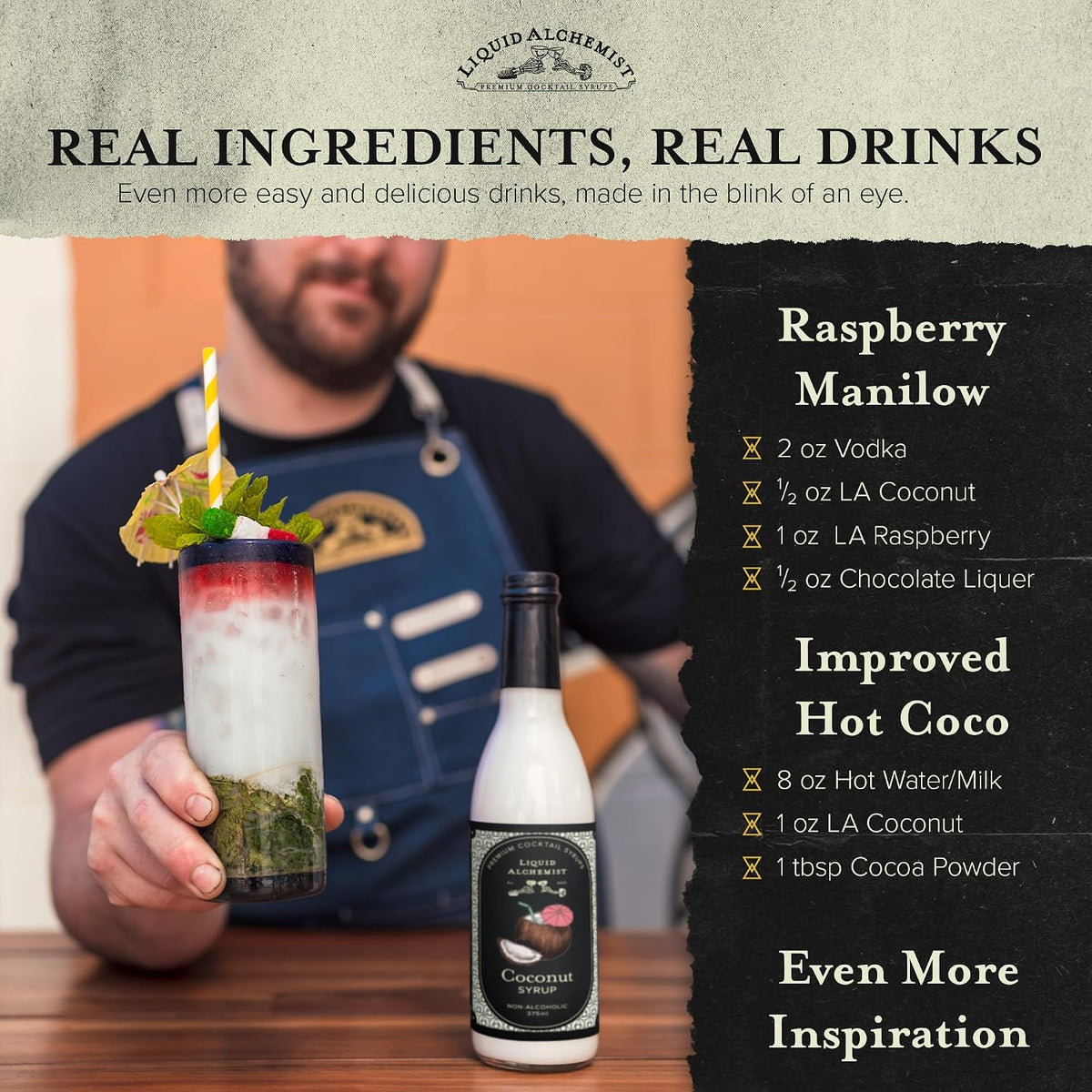 Liquid Alchemist Coconut Syrup for Cocktails | Real Ingredients Make our Coconut Syrup for Drinks a Perfect Pina Colada Mixer | Small Batch, Non-GMO &amp; Vegan | 25.4 Oz Drink Mixer, Pack of 1