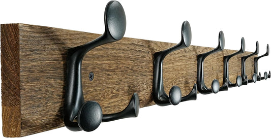 SKOLOO 39-Inch Wood Burnt Coat Rack Wall Mount with 6 Triple Hooks - Ideal for Family Entrances, Classrooms, and Pet