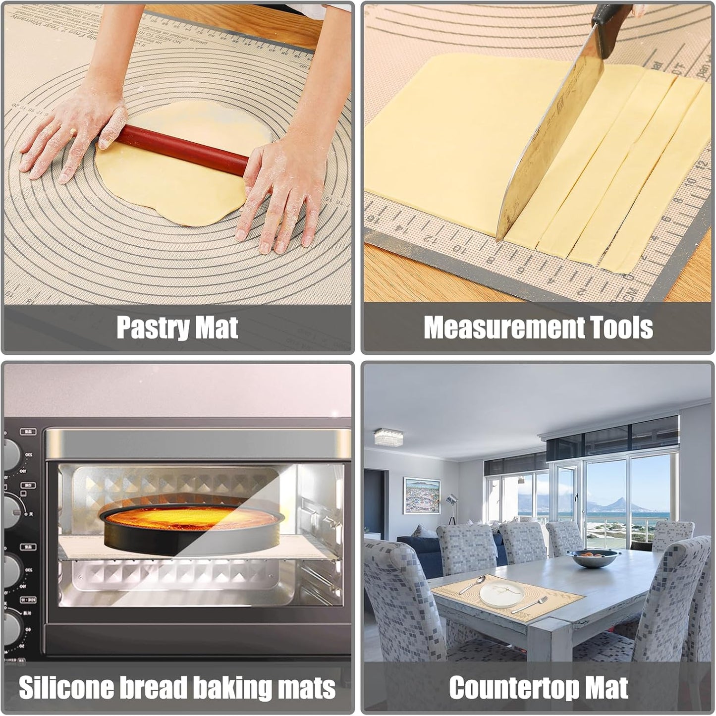 Silicone Pastry Mat 34x26 Inch Nonstick Baking Mat -Perfect for Dough, Pastry, Dough Rolling, Kneading Board, Pie Crust, Bread, Fondant, Pasta/Pizza, Kitchen Counter Mat