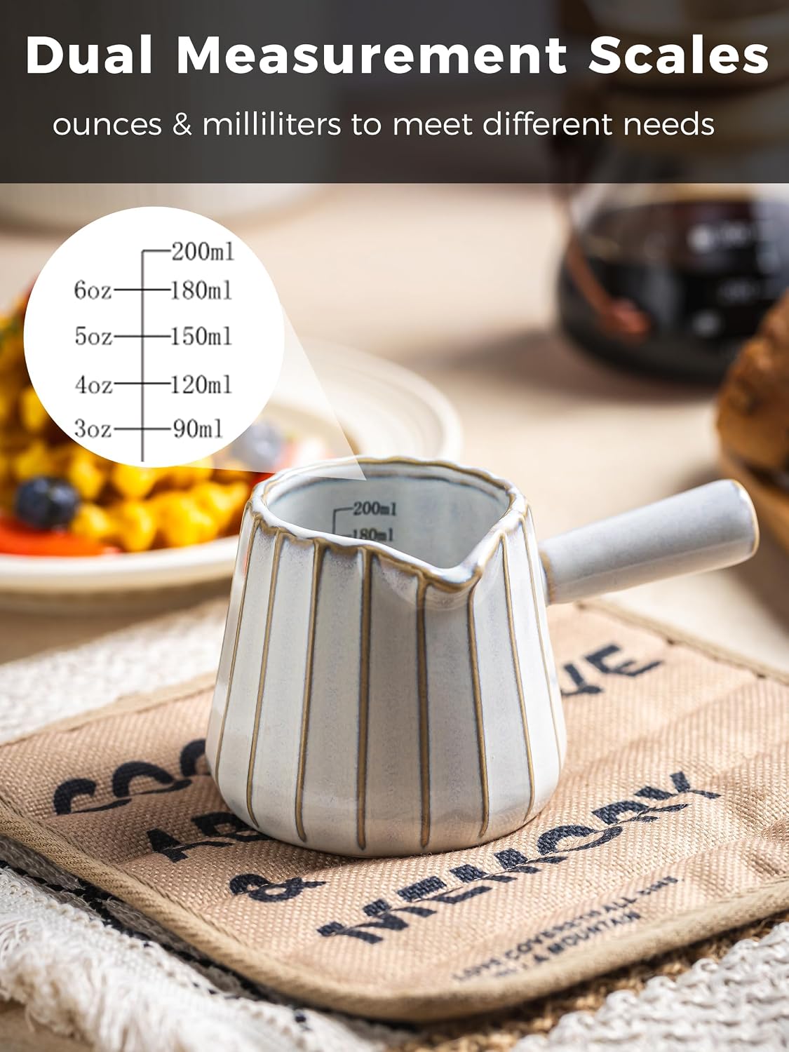 Ceramic Espresso Cups, Espresso Measuring Cup with Handle, 6 OZ | Espresso Shots Cups with Dual Scale, Espresso Accessories, Cute Espresso Pour Cup, Coffee Bar Aesthetic, Cream White
