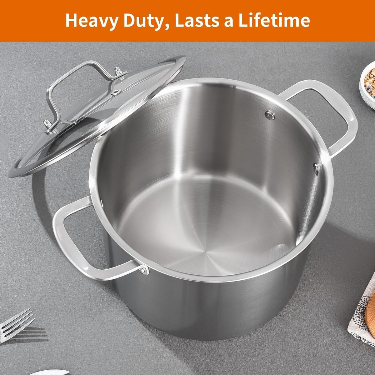 DELARLO Tri-ply Stainless Steel 20 Quart Heavy Duty Induction Stock Pot