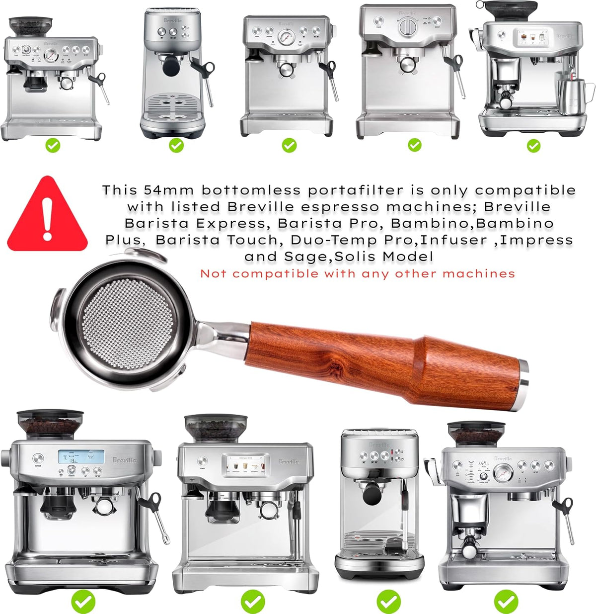 54mm Breville Espresso Machine Accessories Tamper Set Must Have Tools Kit/Bottomless Portafilter,54mm Calibrated Espresso Tamper, WDT, Espresso Distribution Tool 4pcs
