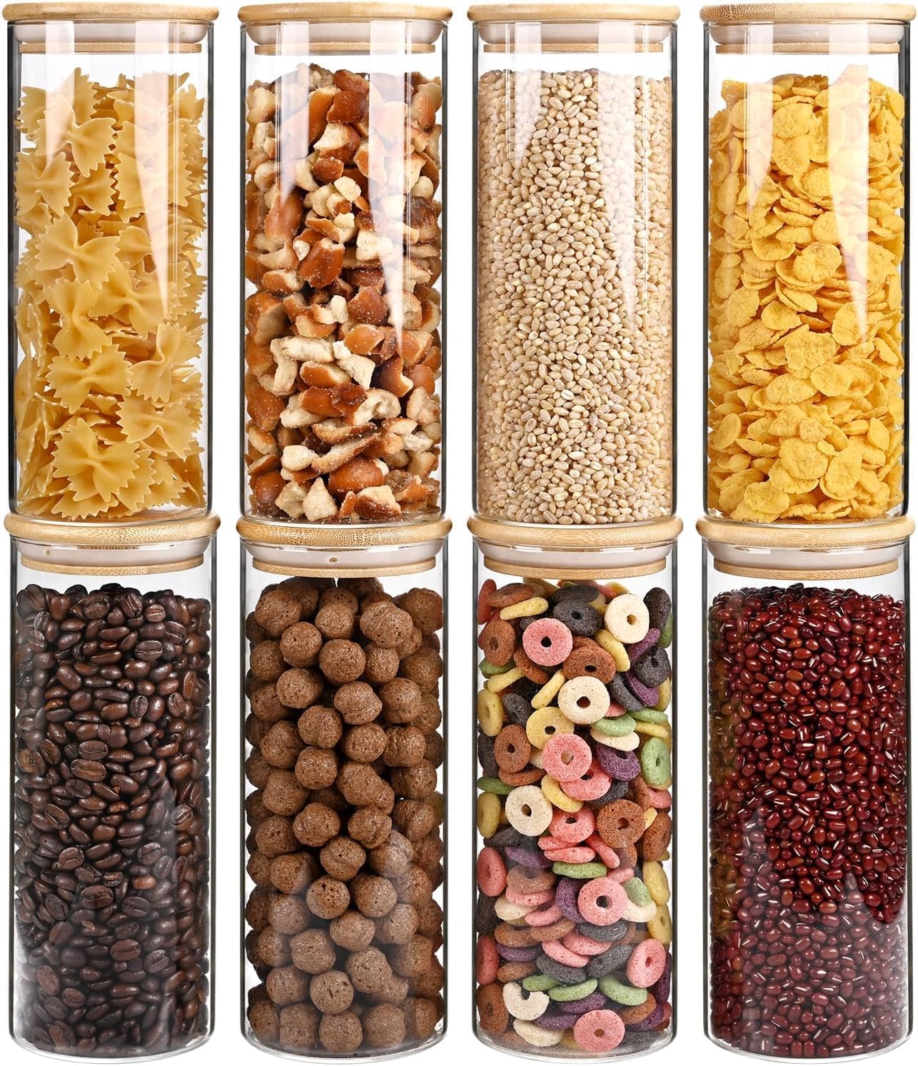 34oz Glass Food Storage Jars, Glass Jars with Bamboo Lids, Kitchen Storage Jars, Set of 8, Canisters