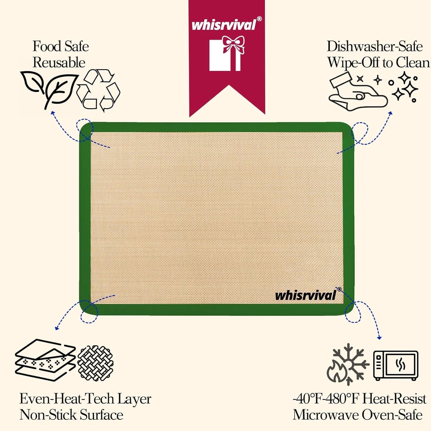 4 Pcs Half Sheet Silicone Baking Mat, Non-Stick, Food Safe Silicone Mats for Baking Cookies, Macarons, Vegetables, 480℉ Heat Resistant (Red&Yellow&Green&Orange)