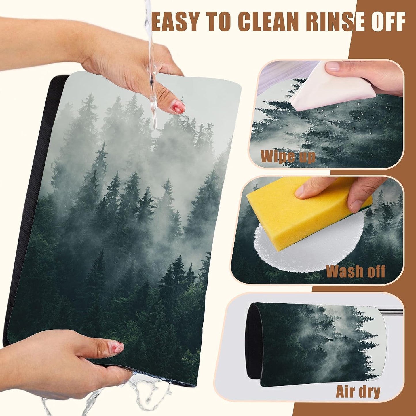 Foggy Forest Coffee Mat Absorbent Dish Drying Mat for Kitchen Counter Hide Stain Rubber Backed Coffee Bar Accessories Fit Under Espresso Machine Dish Drainer, 11.8 x 19.7 Inch