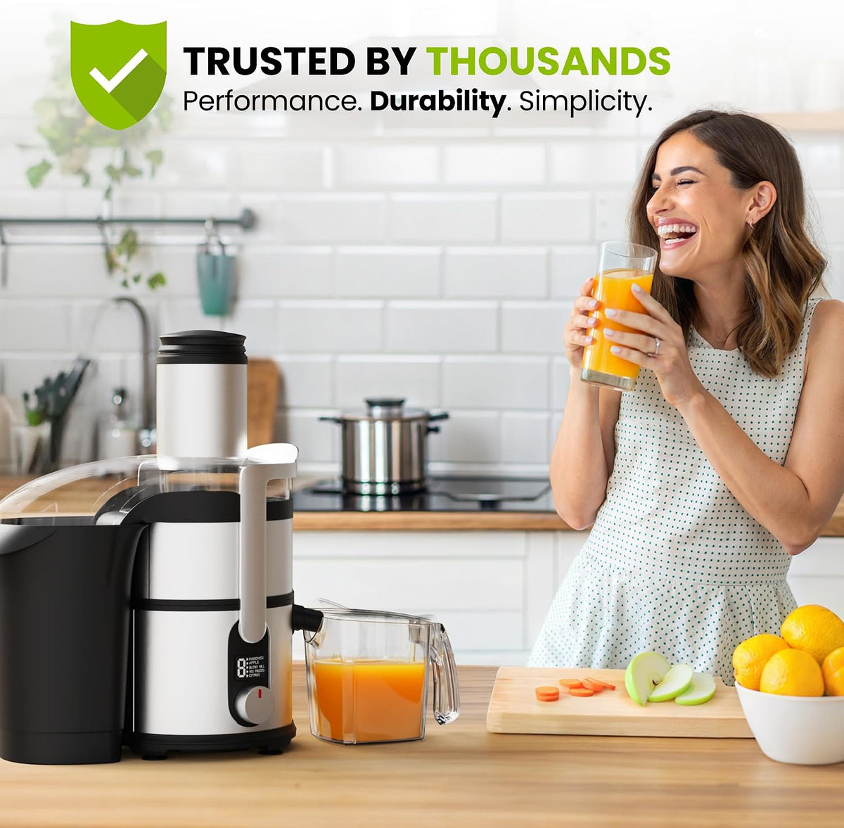 Eurolux 800W Premium Centrifugal Juicer for Whole Fruits and Vegetables – TurboJet Extraction System – 5-Speed Dial with Digital Display – Wide 3” Feed Chute – Easy to Clean – BPA-Free- Stainles Steel