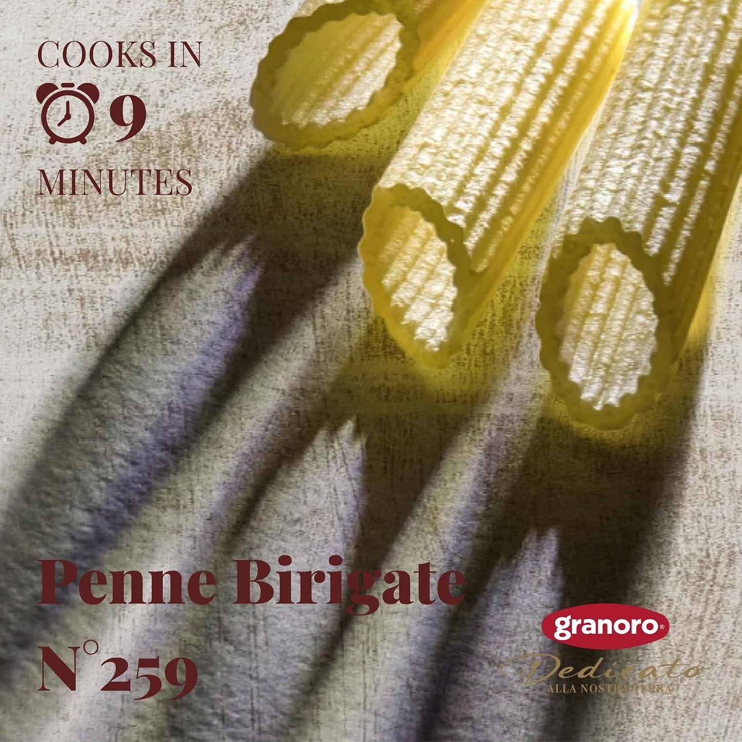 Granoro Dedicato Penne BIrigate (Double Ridged) #259 - Authentic Italian Pasta, Made from 100% Puglia Durum Wheat Semolina, Bronze Die, Non-GMO, Vegan, 1 lb Bags (Pack of 3)