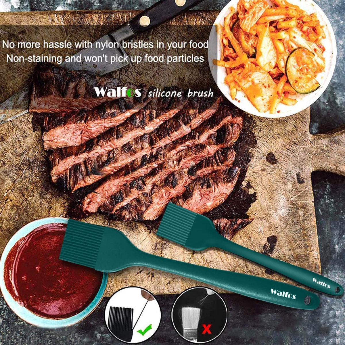 Walfos 600℉ Heat Resistasnt Basting Brush, BPA Free Silicone Pastry Brushes for Cooking, Spread Oil Butter Sauce for Baking Kitchen BBQ Grill, Dishwasher Safe, 2 Size (Large and Samll)