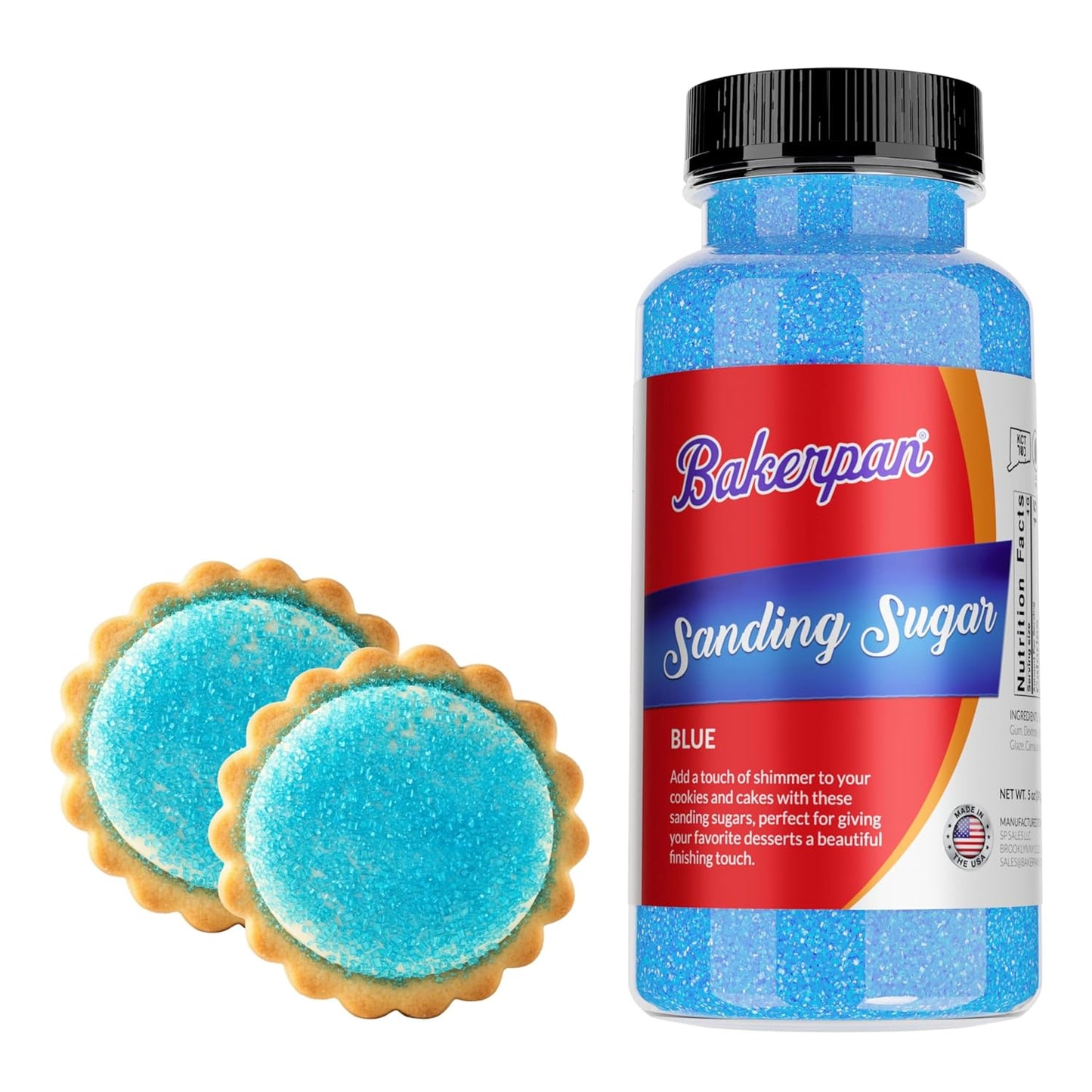 Bakerpan Blue Sanding Sugar for Baking & Cookie Decorating - 5 Ounce Edible Blue Sugar Sprinkles for