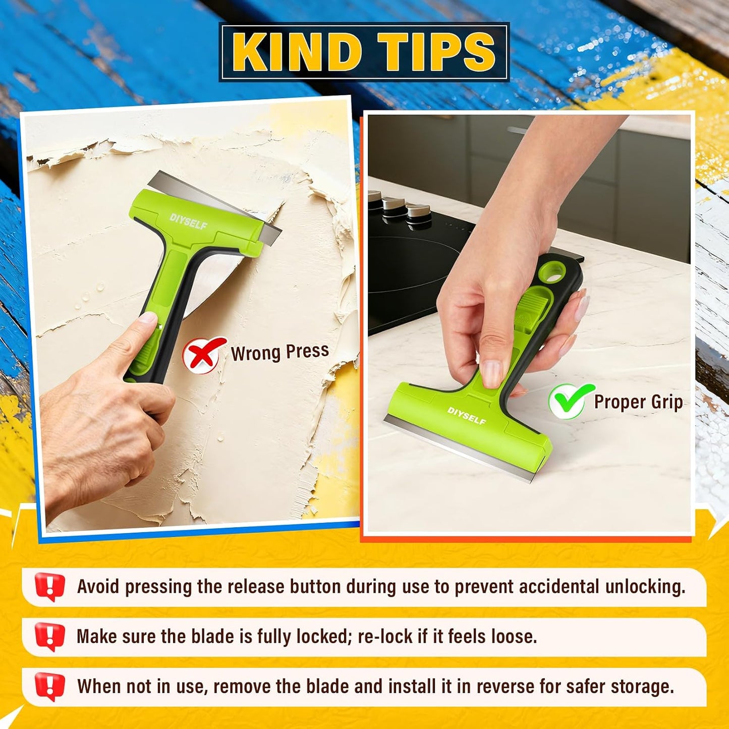 DIYSELF Razor Blade Scraper, 4 Inch Razor Blade Tool with 10 Blades