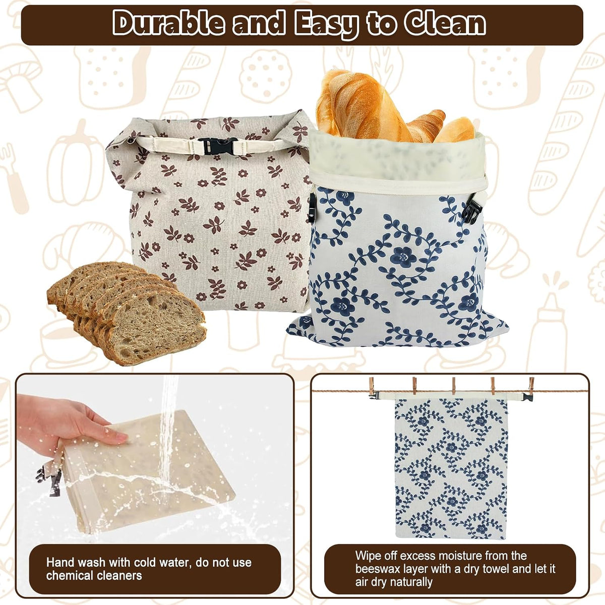 2 Pack Reusable Beeswax Bread Bags for Homemade Sourdough with Zipper, XL