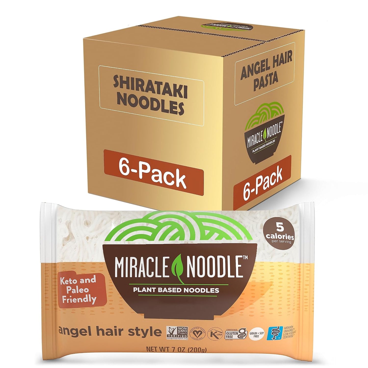 Miracle Noodle Angel Hair Pasta - Plant Based Shirataki Noodles, Keto, Vegan, Gluten-Free, Low Calories, Low Carb, Paleo, Soy Free, Non-GMO - Perfect for Your Keto Diet - 7 oz (Pack of 6)