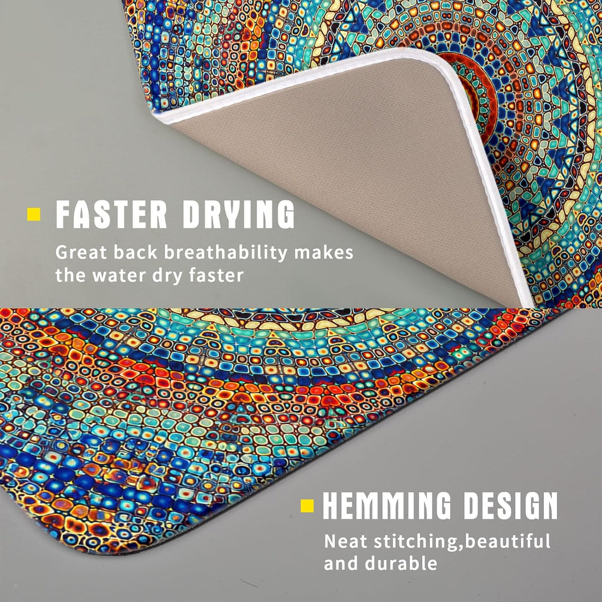 Bohemian Mandala Dish Drying Mat for Kitchen Counter Boho Ethnic Drying Mat 16 x 18 Inch with High Absorbent Reversible