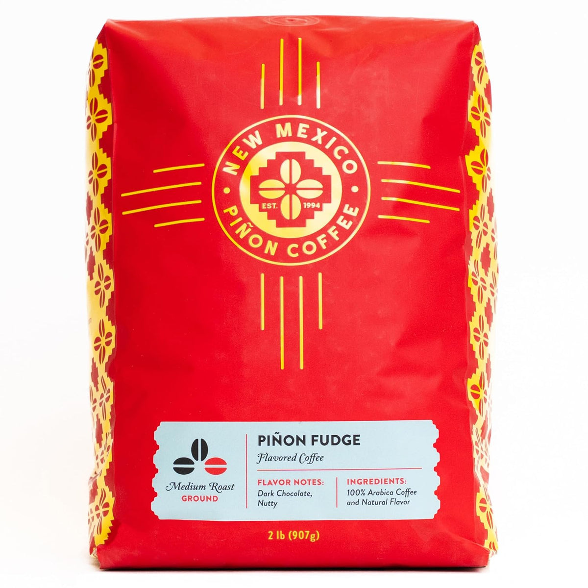New Mexico Piñon Piñon Fudge Ground Coffee Medium Roast 100% Brazilian Arabica, Naturally Flavored Rich Chocolate &amp; Nutty Scoop &amp; Brew Grounds - 2 Lb Bag | Naturally flavored rich chocolate &amp; nutty Piñon; 100% Brazilian Arabica scoop &amp; bre