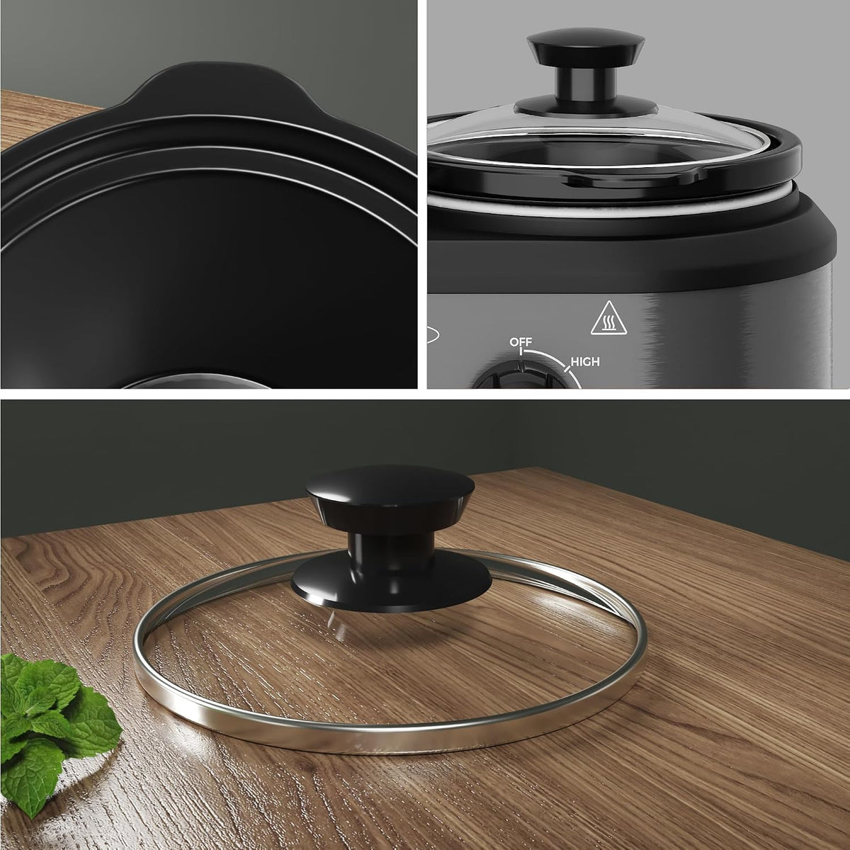 Sunvivi Dual Slow Cooker, Buffet Servers and Warmer with 2 Removable Ceramic Pots, Slow Cooker Food Warmer with Adjustable Temp & Glass Lids, Stainless Steel, 2 x 1.25 QT, Silver Grey