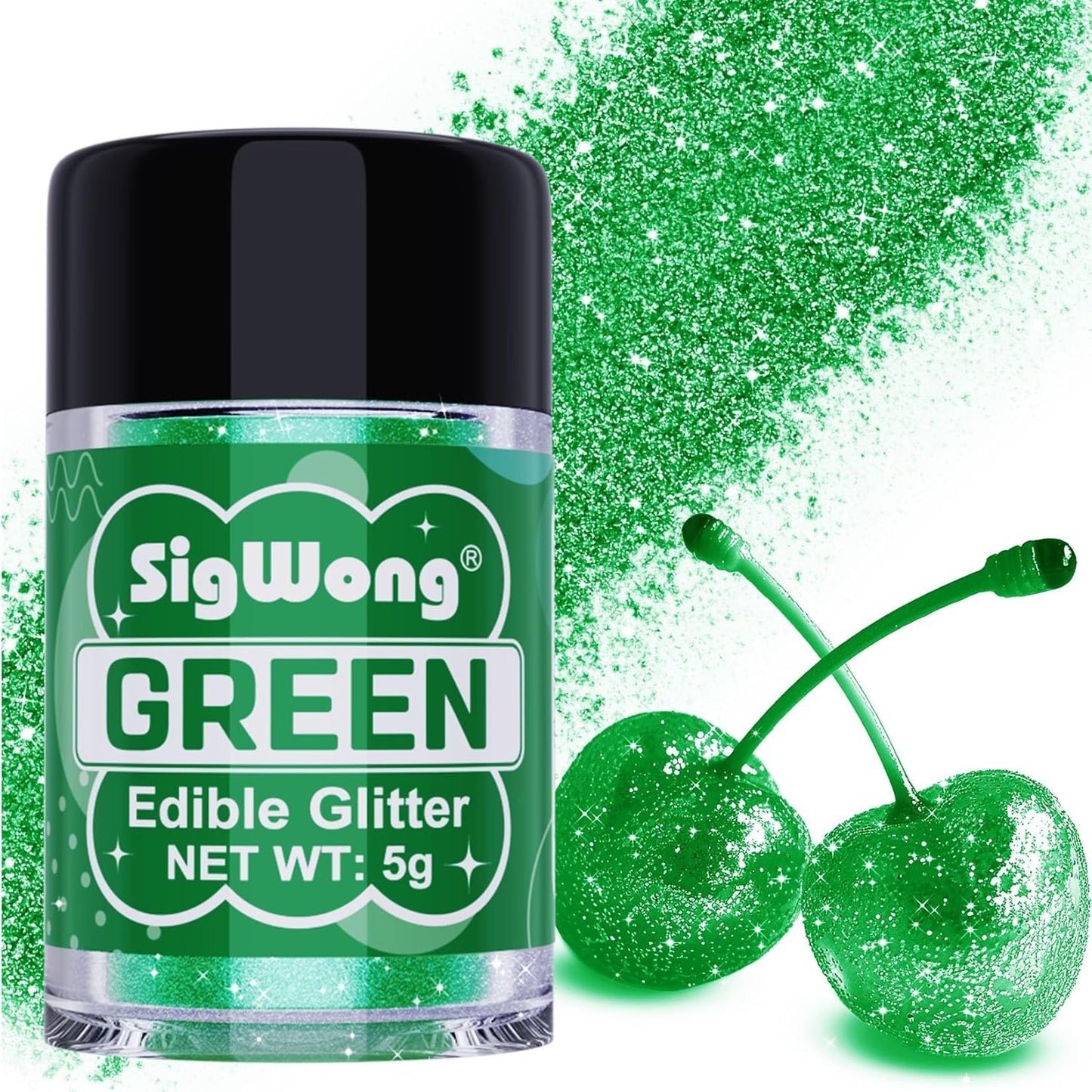 Green Edible Glitter - 5g Food Grade Cake Decorating Shimmering Glitter, Edible Sprinkle Luster Dust