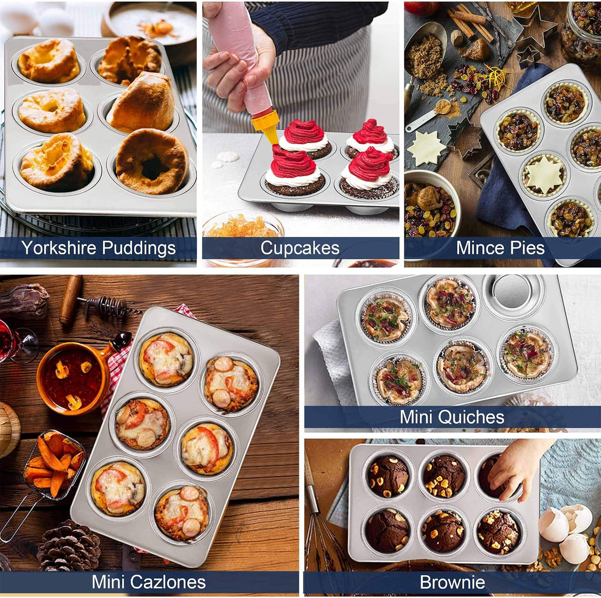 TeamFar Muffin Pan, 6 Cup Muffin Pan for Baking, Cupcake Pan Muffin Tin | Stainless Steel Muffin Tray Set for Making Cakes Cornbread Quiche and More, Healthy &amp; Sturdy, Oven &amp; Dishwasher Safe