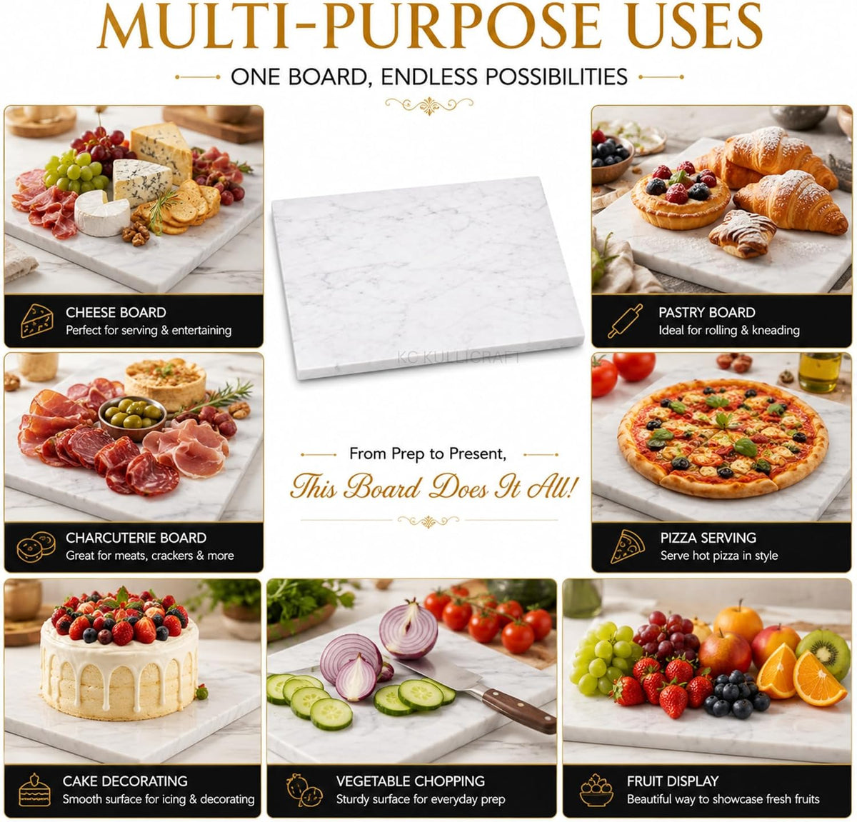 Marble Pastry &amp; Cutting Board, 10x14 Inch
