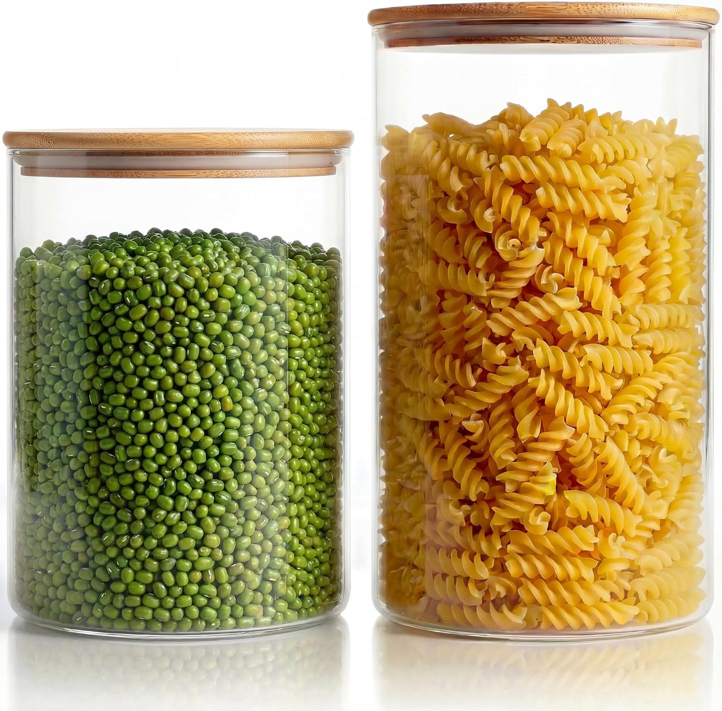 Large Glass Storage Containers with Bamboo Lids for Flour &amp; Sugar, 2 Pack