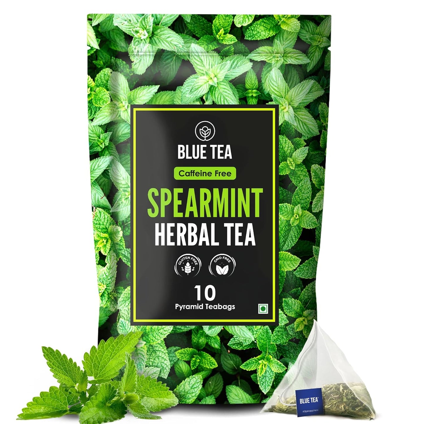 BLUE TEA - Spearmint Tea - 10 Count - Pyramid Plant Based Tea Bag | PCOS RELIEF | Balances Hormones 