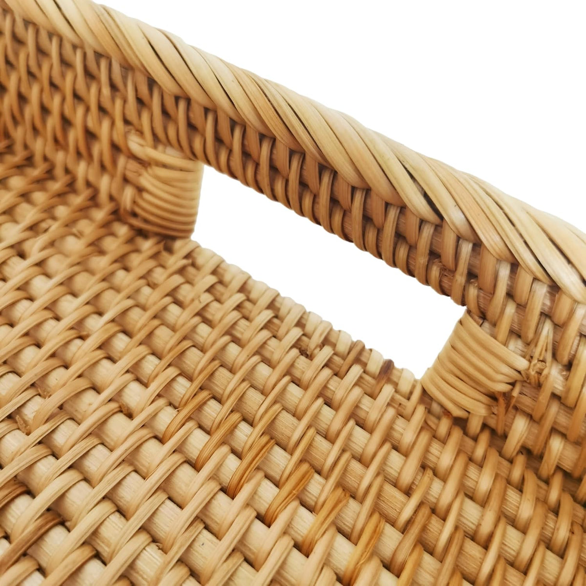 i-lan 17-Inch Large Rectangular Rattan Serving Tray with Handles | Handwoven natural wicker tray for breakfast, drinks, fruit, coffee tables and ottomans. Size: 17 x 13 x 2.4 inches.