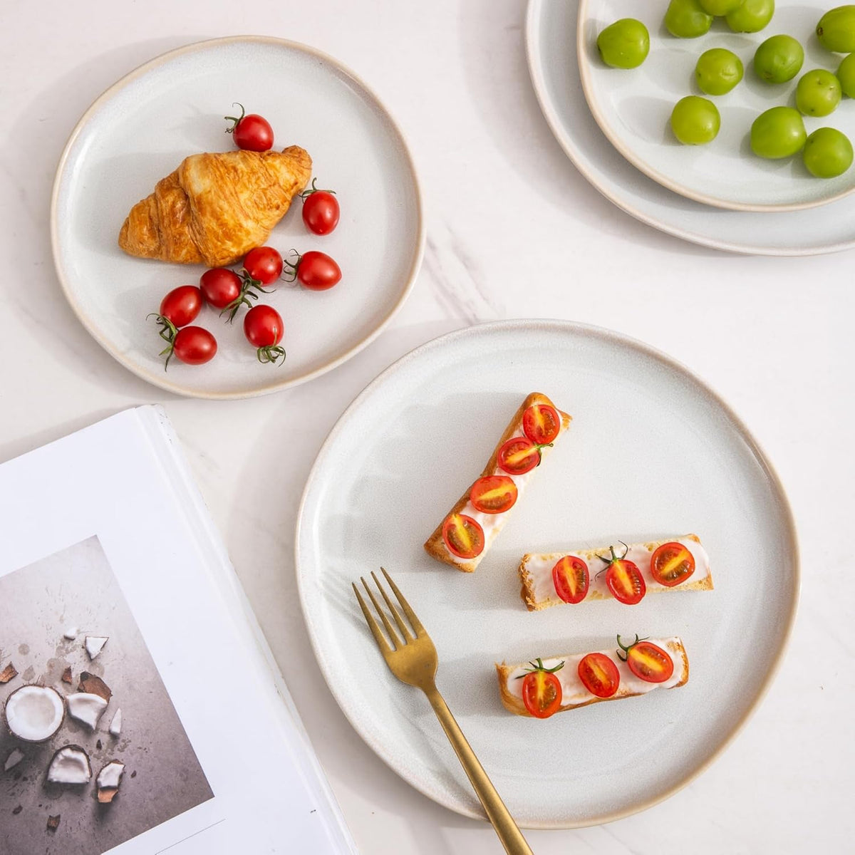 AmorArc Ceramic Plates Set of 6, 8.5 Inch Handmade Reactive Glaze Stoneware Plates set for Dessert, Salad, Appetizer, Small Dinner Plates, Microwave & Dishwasher Safe, Scratch Resistant