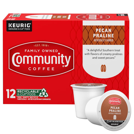 Community Coffee Pecan Praline Flavored 12 Count Coffee Pods, Medium Roast, Compatible with Keurig 2.0 K-Cup Brewers, 12