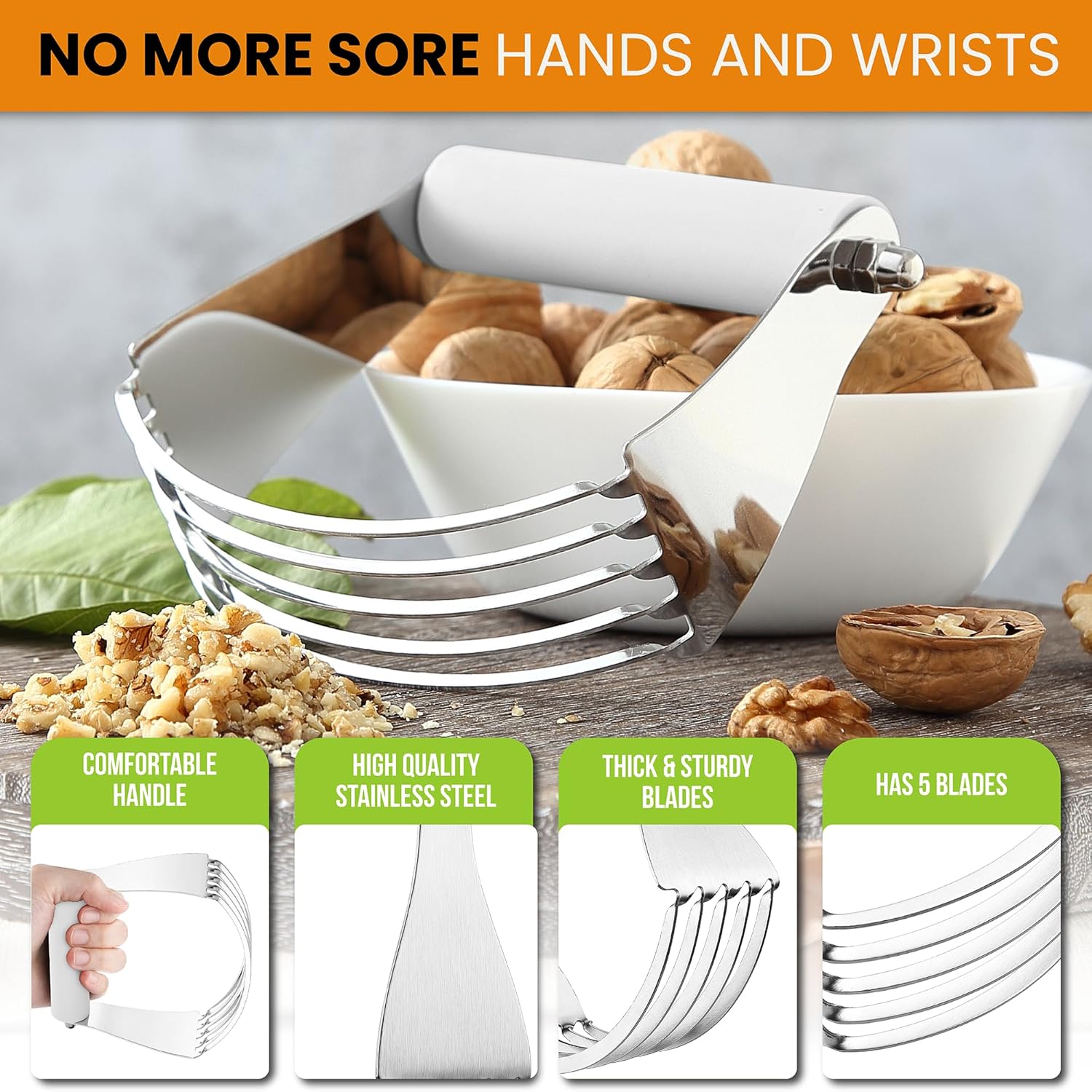 Spring Chef Professional White Dough Blender For Baking, Dough Cutter Tool, Stainless Steel Puff Pastry Cutter Tool with