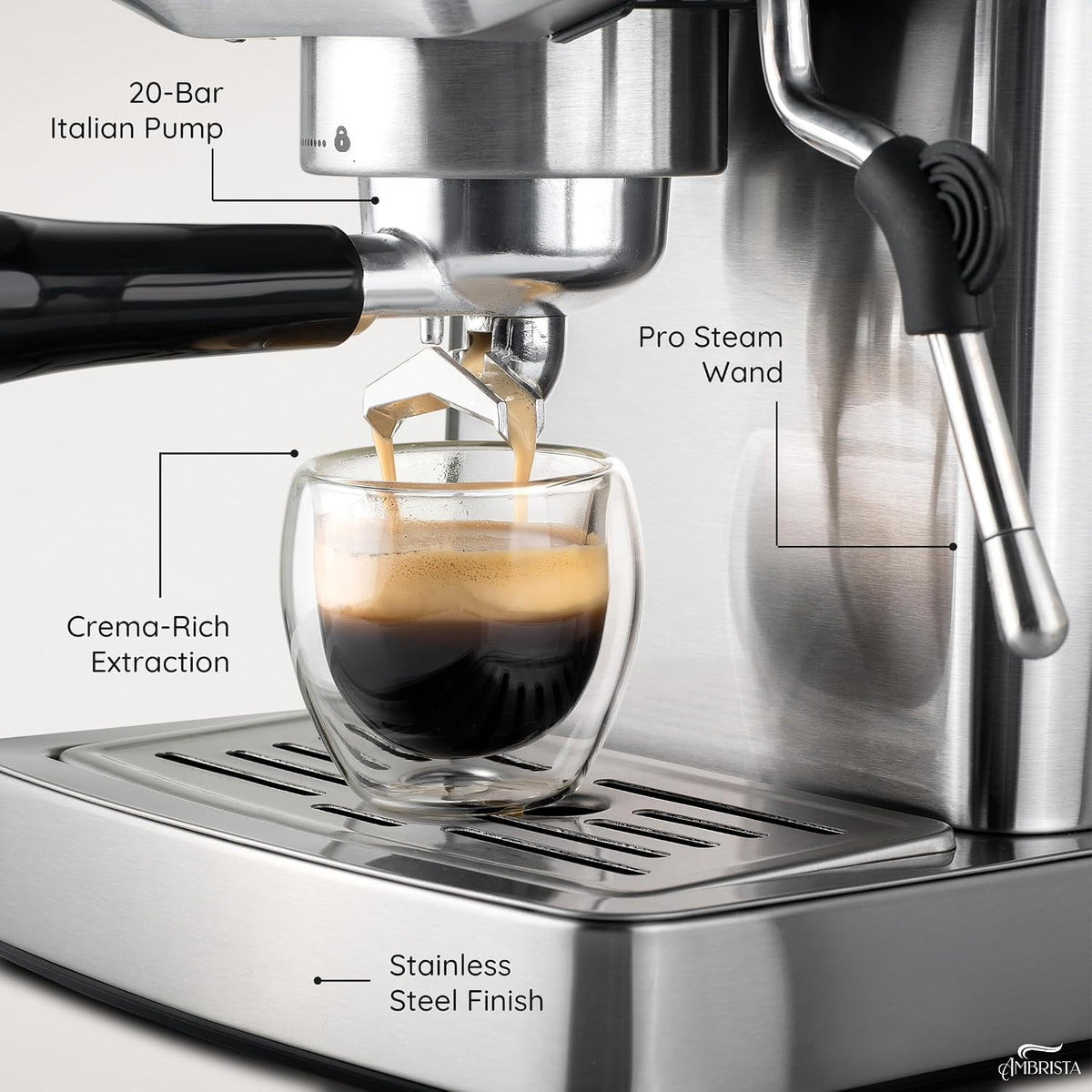 Espresso Machine, 20 Bar, Steam Wand for Lattes and Cappuccinos
