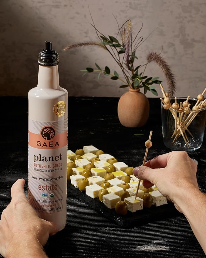 GAEA PLANET Organic Extra Virgin Olive Oil, 16.9 fl oz | Cold Extracted Greek Olive Oil from Our Regenerative Estate | Ancient Athinolia Variety | First Cold Press, Non-GMO, USDA Organic