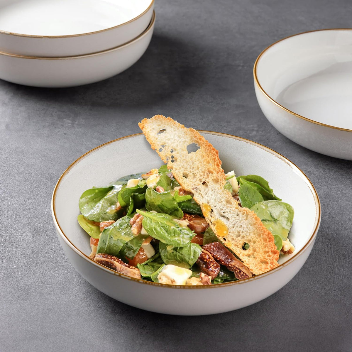 GBHOME 8.75'' Large Ceramic Pasta Bowls, 38oz Stoneware Pasta Serving Bowls Set of 4 for Kitchen, Wide Bowls for Fruit,Pasta,Salad,Oatmeal,Meal, Microwave Safe, Reactive Glaze-Pear White