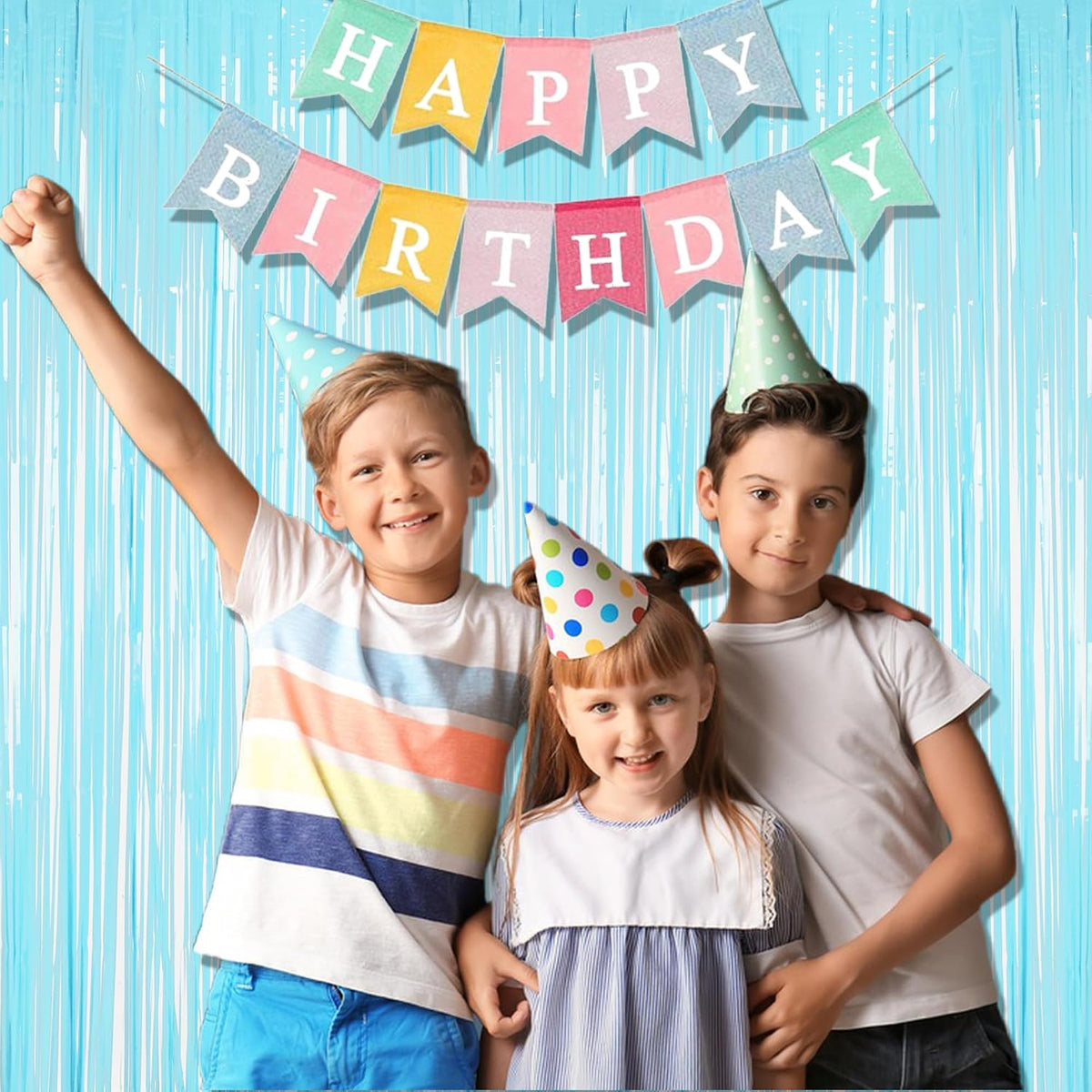 BRAVESHINE Pastel Blue Fringe Curtains Party Streamers Backdrop | 2 Pack
