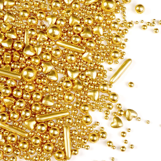 Gold Pearl Heart Sprinkles, Pearls Sprinkles For Cake Decorating, 150g/5.29oz Mix Size Sugar, Donuts, Cakes, Ice Cream,