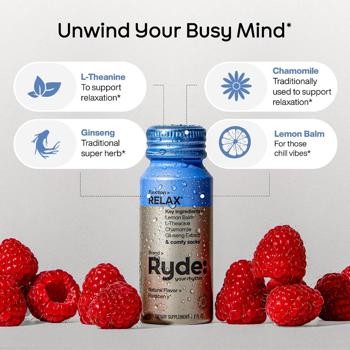 RYDE Variety Shots, Tropical, Orange &amp; Raspberry Flavors, 24 Pack | energy and focus support; calm support; three-flavor assortment; daily wellness supply; vegan zero calorie