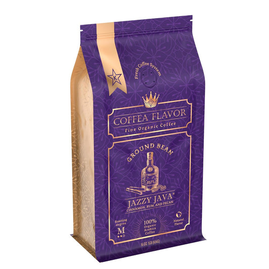 Jazzy Java – Spiced & Nutty Flavored Ground Coffee – Organic, Medium Roast, 100% Arabica, Single Origin – Naturally Flavored