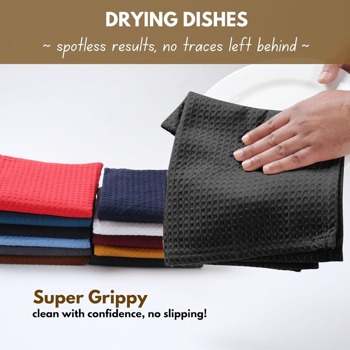Native Fab 12 Pack Cotton Dish Cloths - Absorbent, Quick Drying, Washable, Durable Towels for Cleaning, Cooking &amp; Baking - Perfect for Everyday Use, Home, Bars, Restaurants - 12x12 Inches - Black