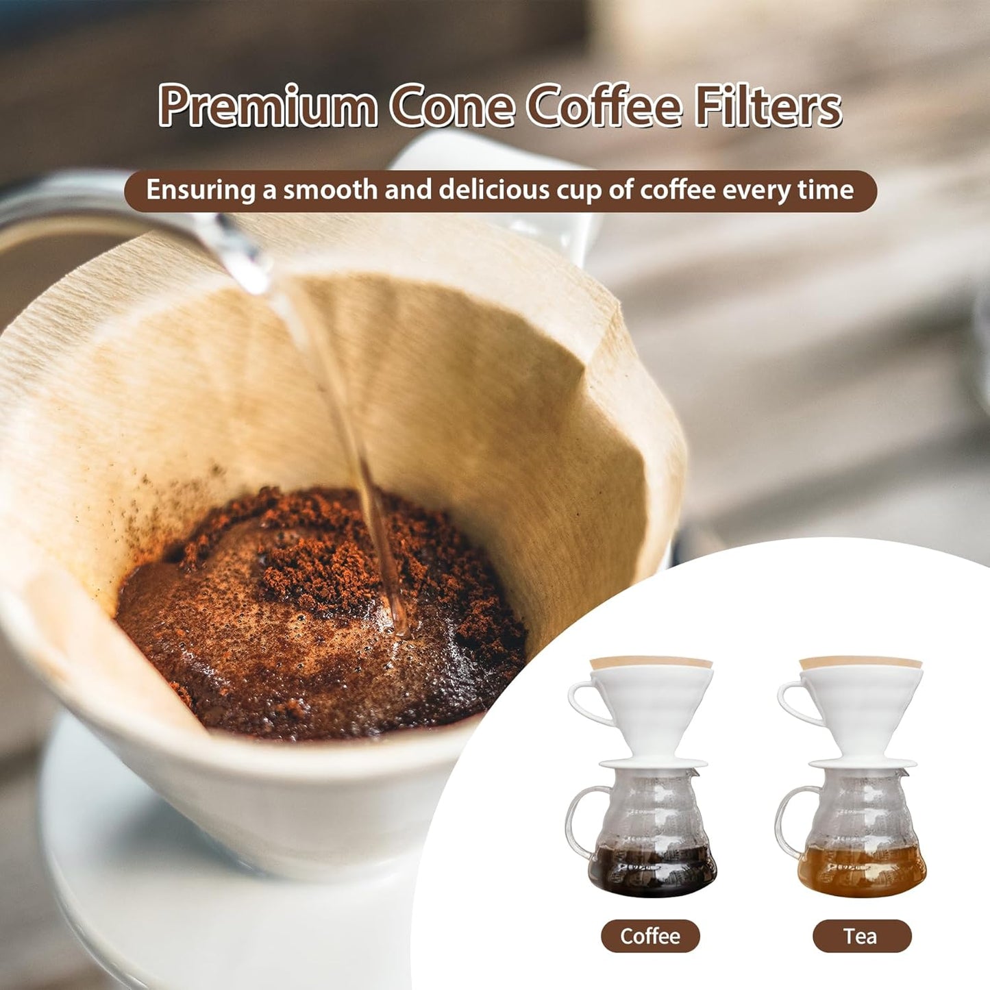 300 Count Cone Coffee Filters #4, Natural Brown Paper Coffee Filters 4 Cone Paper for Pour Over and Drip Coffee Maker (100 Count, Pack of 3)