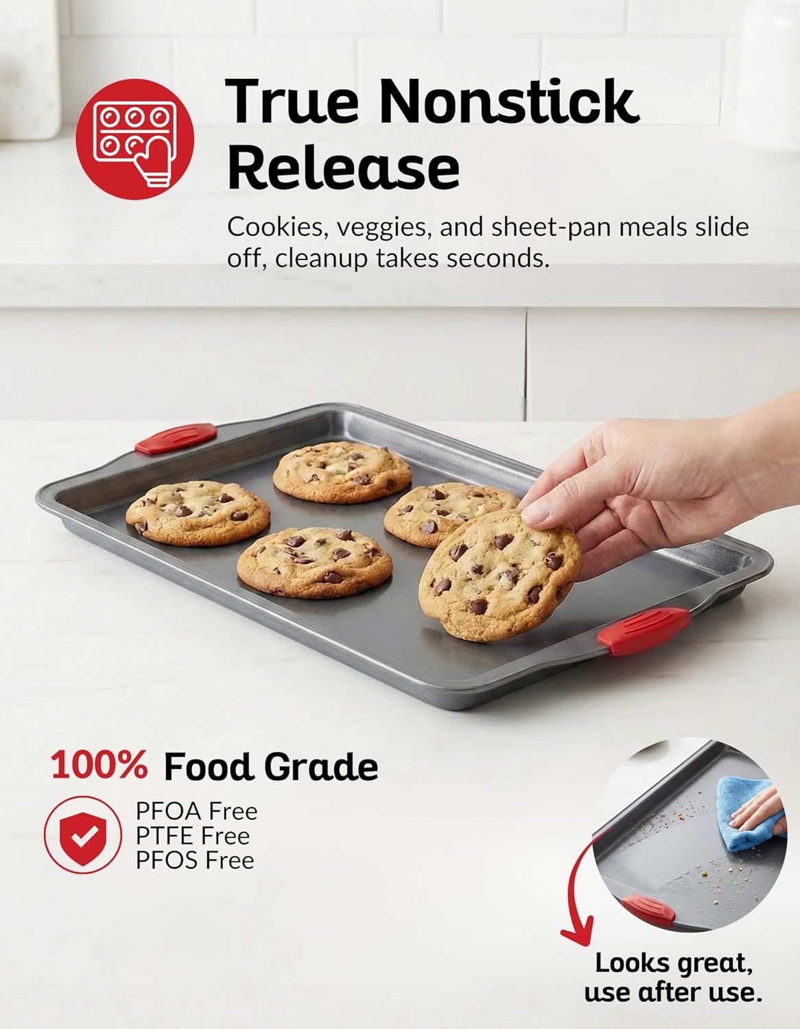 Nonstick Baking Sheet Pan Heavy-Gauge Carbon Steel, Warp, Dent, and Rust-Resistant Gourmet Rimmed Half Cookie Sheet Tray, Non-Toxic for Exceptional Baking Performance - 15x10 Inch