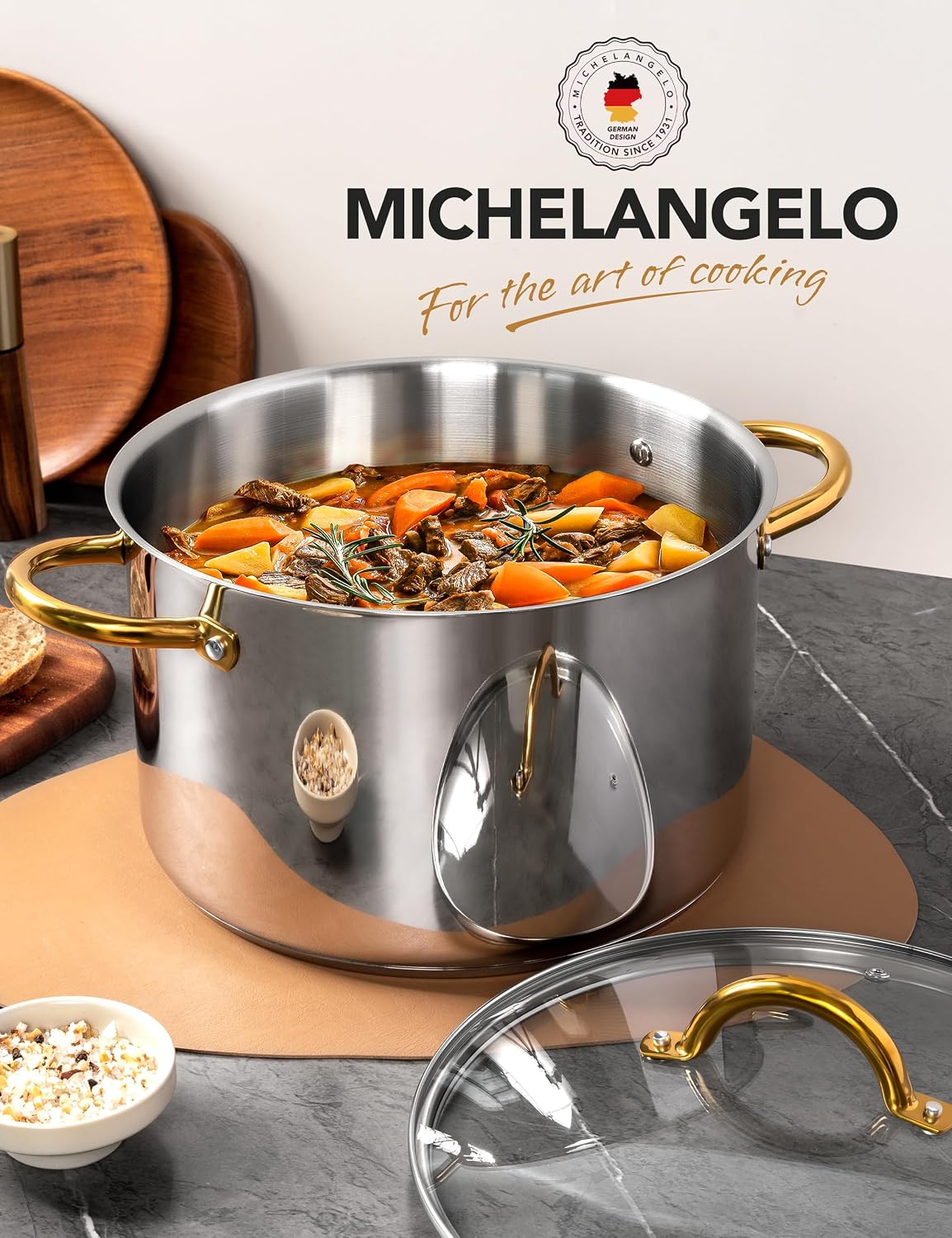 MICHELANGELO Stainless Steel Large Soup Pot With Lid - 10 Quart Stock Pot, Induction Compatible, Oven & Dishwasher Safe