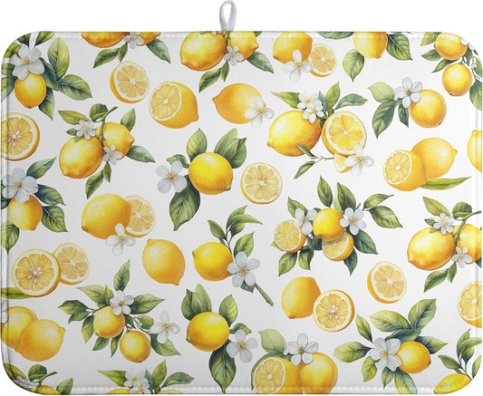 Lemon Dish Drying Mat Spring Summer Kitchen Dish Drying Pad Absorbent Drying Mat for Countertops Dish Dryer Mat Microfiber