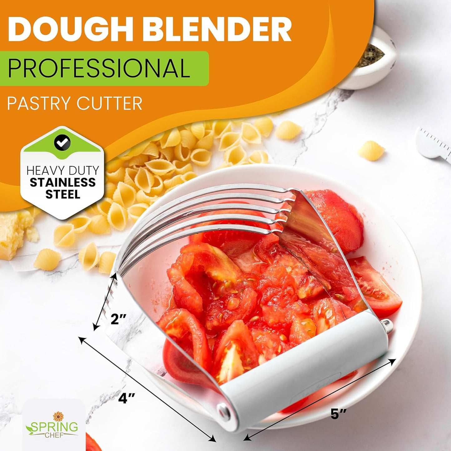 Spring Chef Professional White Dough Blender For Baking, Dough Cutter Tool, Stainless Steel Puff Pastry Cutter Tool with