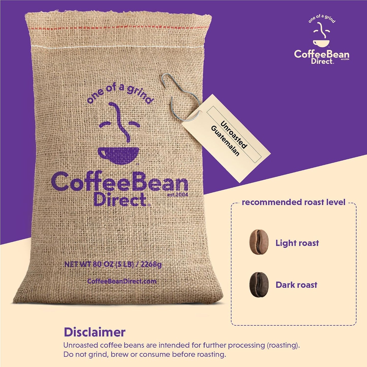 Coffee Bean Direct Unroasted Guatemalan, 5lb Bag | Raw Arabica Coffee Beans for Home Roasting