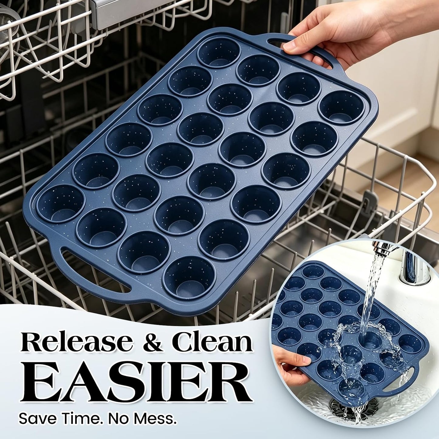 Vinino 24 Cup Silicone Muffin Pan with Metal Reinforced Frame | Nonstick, Food Grade Silicone, Easy Release, Oven Safe, Up To 446°f, Dishwasher Safe, Perfect for Muffins and Cupcakes